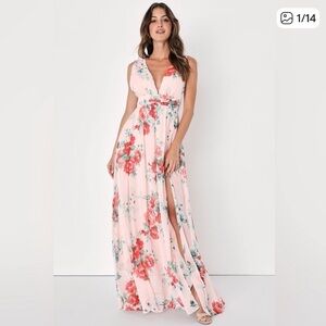 Lulus NWT Garden Meandering Blush Floral Print Maxi Dress